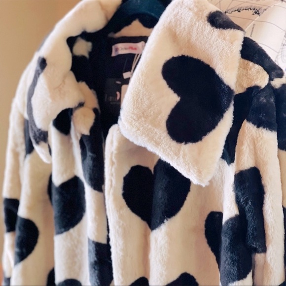 NOW IN!!!  Marseille Pari Black Hearts Faux Fur Lux Driving Midi Coat In Honey - Picture 3 of 9